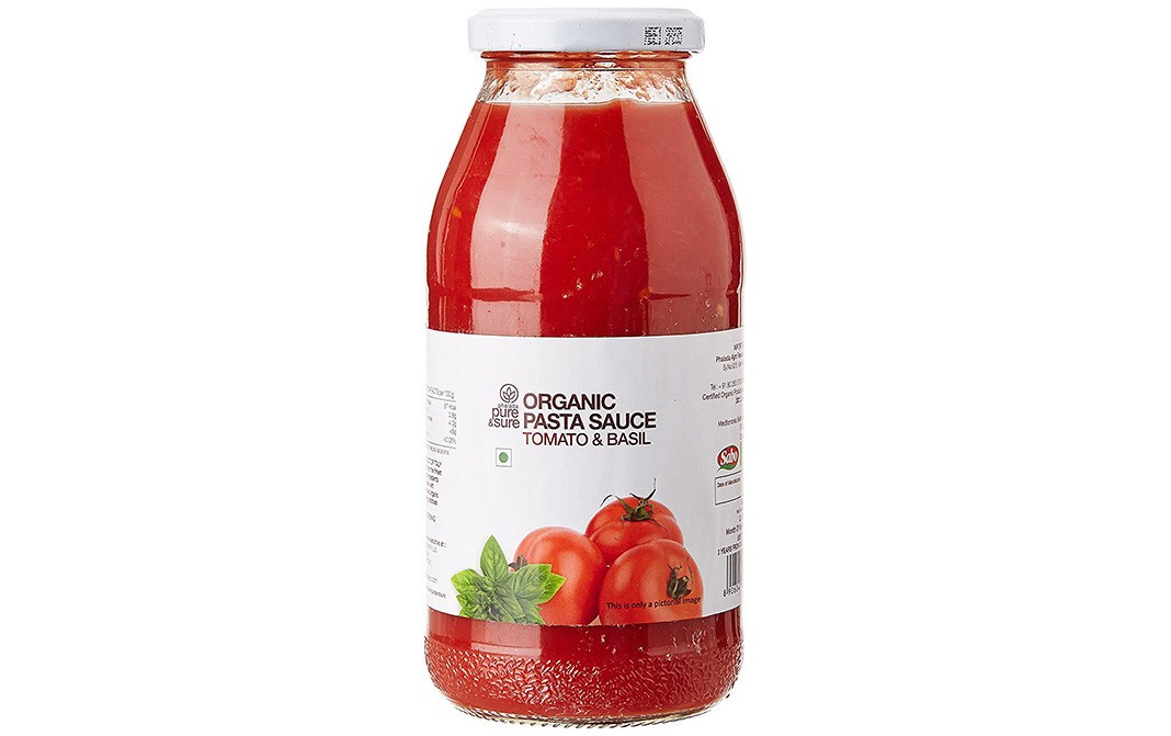 Pure & Sure Organic Pasta Sauce Tomato & Basil   Glass Bottle  500 grams